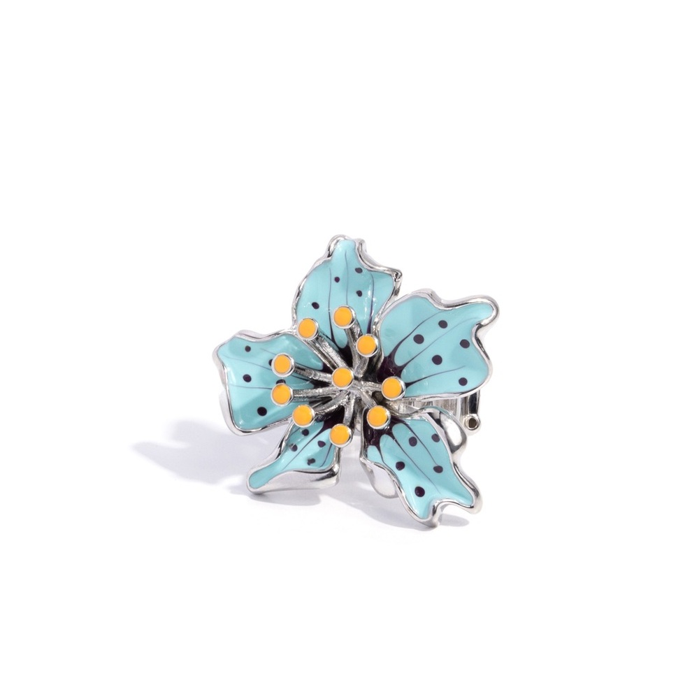 Silver and Blue Floral Ring